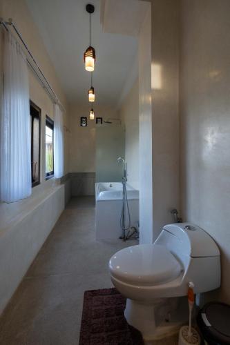 a bathroom with a toilet and a bath tub at Place of Power in Blahbatu