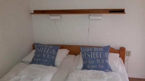 een slaapkamer met een bed met 2 kussens erop bij Amalia in Nes