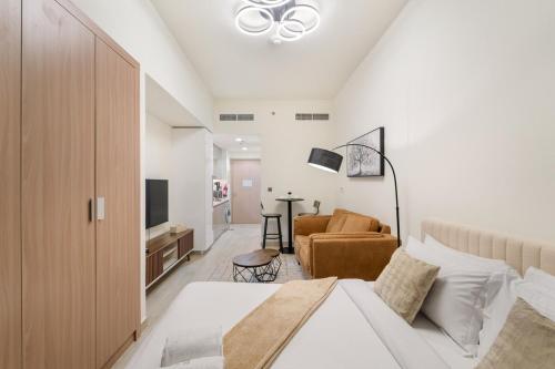 מיטה או מיטות בחדר ב-FIRST CLASS Studio Urban Elegance