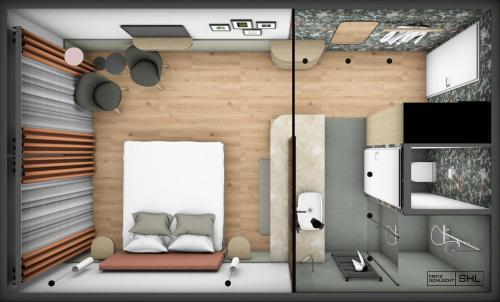 a rendering of a living room with a couch at Boutiquehotel Ochsen in Lenzkirch