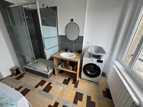 une salle de bain avec un lavabo et une machine à laver dans l'établissement Appartement l'écho des remparts, à Boulogne-sur-Mer