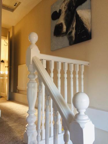a picture of a cow on the wall at Woolly Hill House - Beautiful Townhouse in the Heart of Wooler in Wooler
