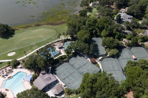 an overhead view of a golf course with four at Dataw Island 2004 Bluff Villa in Ashdale