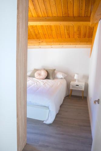 a bedroom with a bed with a wooden ceiling at Via de la Plata Luxury Suites 2C in La Bañeza