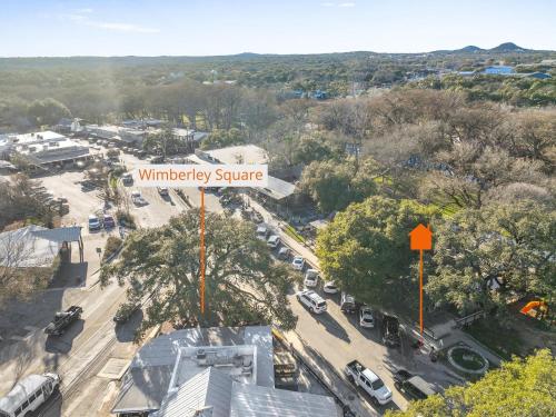 an overhead view of a parking lot with a street at Dew Drop Inn in Wimberley