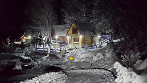 a house covered in snow at night at Weekend house Lokve - Modern in Berane