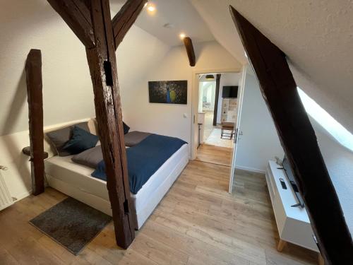 Postel nebo postele na pokoji v ubytování Komfort Apartments am Badepark, Modern! Stylisch! Geräumig!