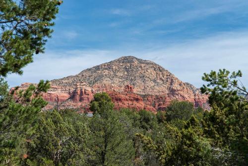 a mountain with trees in front of it at Sedona Hilltop Retreat Deck with Red Rock Views in Sedona