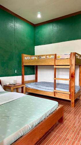 two bunk beds in a room with green walls at Felban's Farm in Carmen