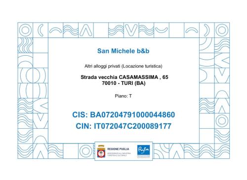 Certifikát, hodnocení, plakát nebo jiný dokument vystavený v ubytování San Michele