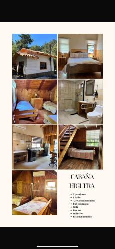 a collage of different pictures of a bedroom at Cabañas Arcos del salto del laja in El Manzano
