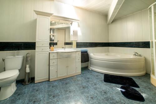 ein Badezimmer mit Badewanne, Toilette und Waschbecken in der Unterkunft Nickson & Dido Appartement lumineux à Saumur 5 min du centre-ville in Saumur