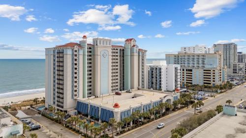 an aerial view of a building on the beach at Charming 3BR 2BA Oceanfront Condo in Myrtle Beach