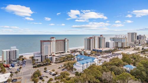 an aerial view of a city and the ocean at Charming 3BR 2BA Oceanfront Condo in Myrtle Beach