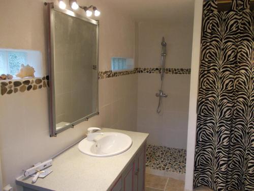 une salle de bain avec un lavabo et une douche dans l'établissement Studio confortable à Gaujac avec piscine partagée, à Gaujac