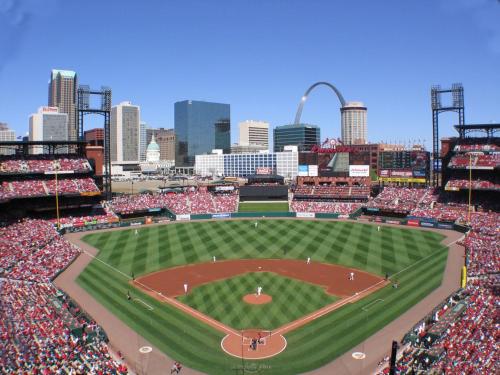 an aerial view of a baseball game in a stadium at Crowne Plaza Hotel St. Louis Airport by IHG in Bridgeton