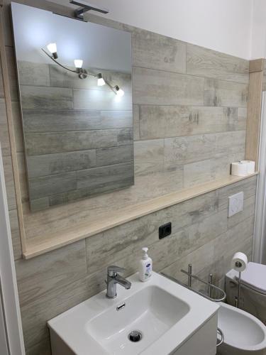 un baño con lavabo y espejo en Agriturismo Cerquatonda, en Montalto delle Marche