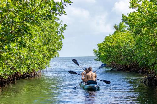 a man in a kayak in the water near trees at Tranquility #19 in Key Largo