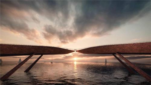 a bridge over the water with a sunset in the background at Ocean Hill Lodge Phú Quốc in Phu Quoc