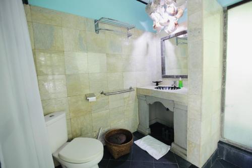 a bathroom with a toilet and a sink at The Mahogany Villa Ubud in Tegalalang