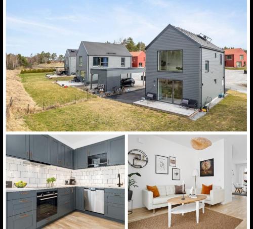 uma casa com uma cozinha e uma sala de estar em Luxurious newly built villa with patio and private parking em Sigtuna