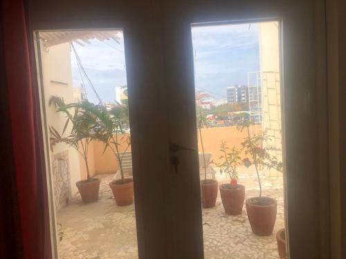 otwarte drzwi z doniczkowymi roślinami na balkonie w obiekcie studio sacre coeur w mieście Dakar