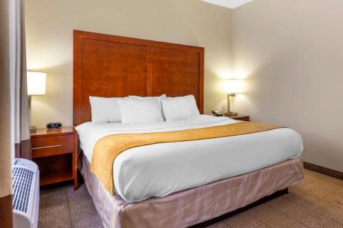 a large bed in a hotel room with two lamps at Comfort Suites Boone - University Area in Boone
