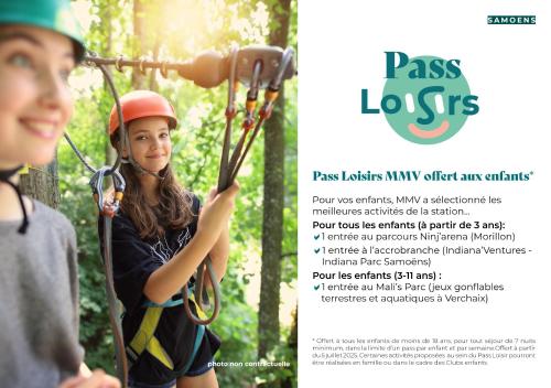 a flyer for pass logs with a girl on a zip line at Résidence Club MMV Samoens in Samoëns