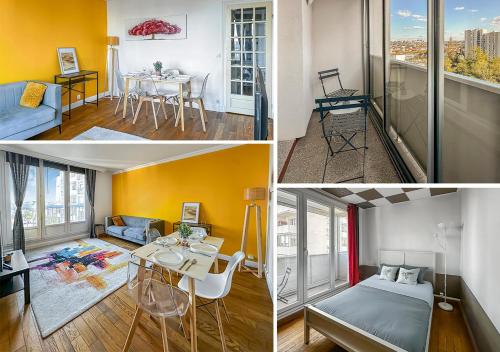 un collage de photos d'un salon et d'un appartement dans l'établissement Balcon, Fibre rapide & Parking, à Neuilly-sur-Marne