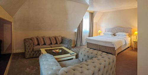 una camera d'albergo con un letto e un divano di Casa Boyana Boutique Hotel a Sofia