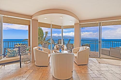 a living room with views of the ocean at Royal Kahana 610 in Kahana