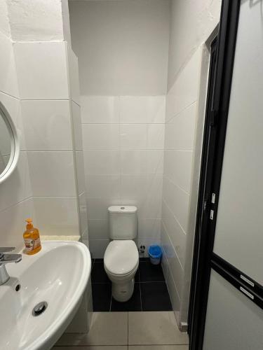 a small bathroom with a toilet and a sink at Jomstay Guest House Melaka in Malacca