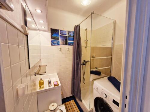 une salle de bain avec douche et toilettes dans l'établissement Cosy T1 proche port La Ciotat, à La Ciotat