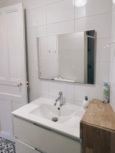une salle de bain avec un lavabo et un miroir dans l'établissement Appartement A deux pas de Gare de Lyon, à Paris