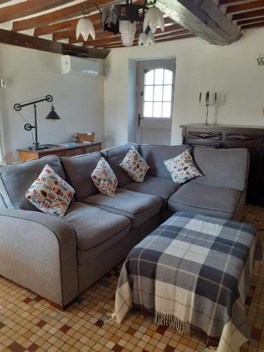 un salon avec un canapé et une table dans l'établissement Wildberry cottage, à Orgères-la-Roche