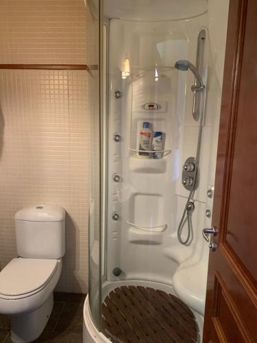 a bathroom with a shower and a toilet at Chalet Anayet Lodge Luxury 5 Stars in Formigal in Formigal