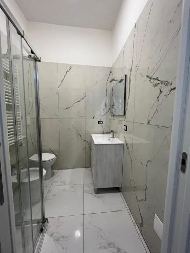 a bathroom with a sink and a shower and a toilet at Vitiello Maria's home in Pompei
