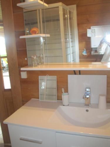 une cuisine avec un évier et un plan de travail dans l'établissement Chalet Finlandais, à Bolquère-Pyrénées 2000