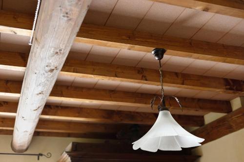 a white light hanging from a wooden ceiling at Fattoria Delle Vignole in Sommariva Perno
