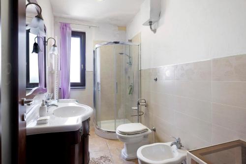 a bathroom with a shower and a toilet and a sink at Villa Rita al Vesuvio in Terzigno