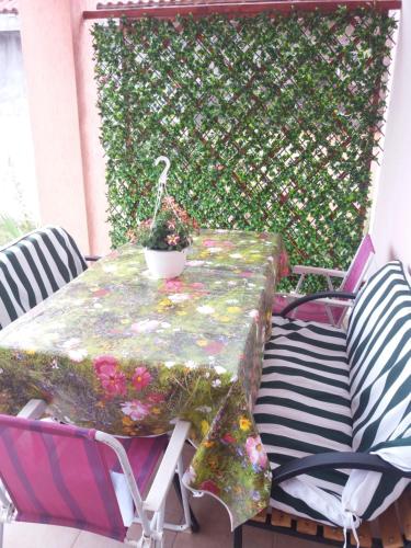 a table with a potted plant on a patio at Cassagrande in Mamaia Nord