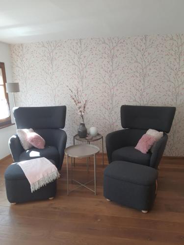a living room with two chairs and a table at FeWo Sonne in Konstanz