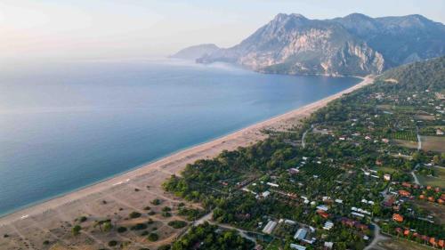 an aerial view of a beach next to the ocean at Etenna Beach Bungalows in Cıralı