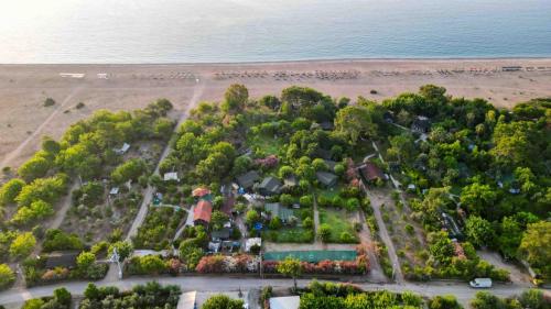 an aerial view of a park next to the ocean at Etenna Beach Bungalows in Cıralı
