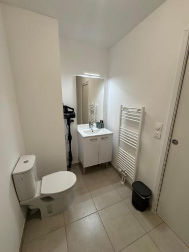 une salle de bain blanche avec des toilettes et un lavabo dans l'établissement Le Cocon Urbain, à Amiens