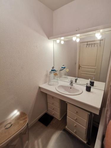 a bathroom with a sink and a mirror at Chez Sab in Saint-Fons