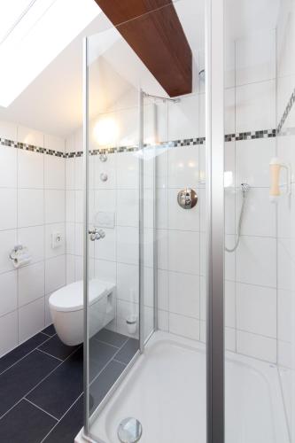 a bathroom with a shower and a toilet at Gästehaus Funk in Bad Feilnbach