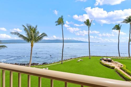 a view of the ocean from the balcony of a resort at Maalaea Kai 315 in Wailuku