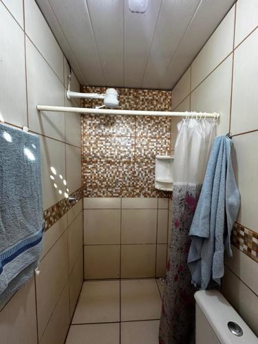 un bagno con doccia, wc e lavandino di Flat Maré mansa - Praia - bicas - belezas naturais a Japaratinga