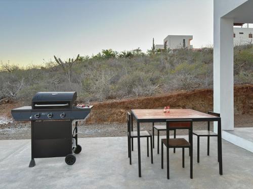 a grill and a table and chairs with a table and a table at 2 Casas and Pool- Walk to Beach, Great for Groups in El Pescadero